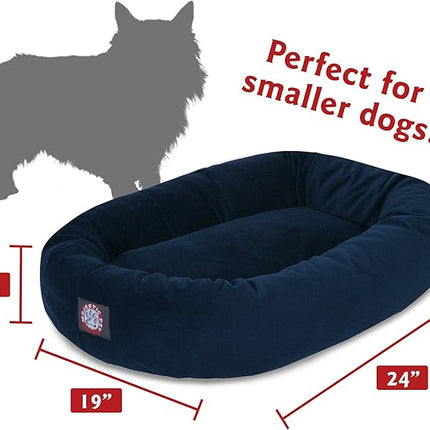 Majestic Pet 24 Inch Suede Calming Dog Bed Washable 24x19x7 (Inch) – Cozy Soft Round Donut Dog Bed with Spine Support for Dogs to Rest their Head - Round Pet Bed Small – Navy