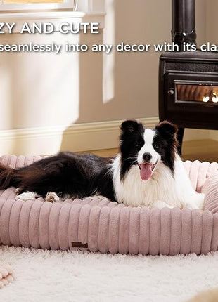 Bedsure Cute Dog Bed for Extra Large Dogs - Washable Furry Puppy Beds, Rectangle Orthopedic XL Pet Beds with Removable Zipper Cover, 43x30x8inches, Blush Pink
