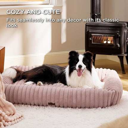 Bedsure Cute Dog Bed for Extra Large Dogs - Washable Furry Puppy Beds, Rectangle Orthopedic XL Pet Beds with Removable Zipper Cover, 43x30x8inches, Blush Pink