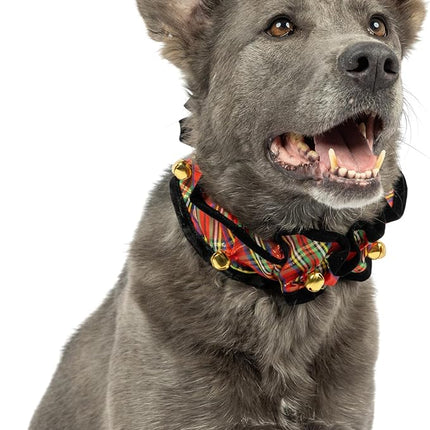 Huxley & Kent Ruff Pet Scrunchy | Shiny Christmas Plaid (Extra-Small) | Festive Christmas/Holiday Neckwear for Dogs/Cats | Fun Stretchable Costume Accessory | Soft Collar with Bells
