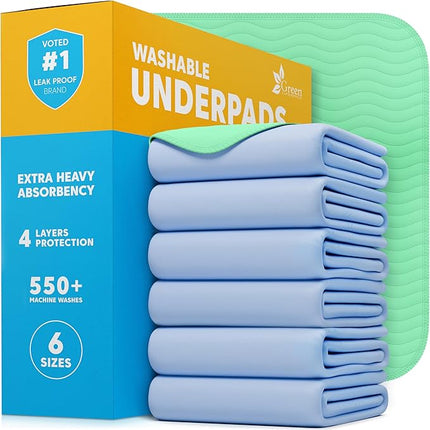 GREEN LIFESTYLE® Washable Underpads - Heavy Absorbency Reusable Bedwetting Incontinence Pads for Kids, Adults, Elderly, and Pets - Toddler Mattress Pads for Bed, Sofa, Couch, Floor (Pack of 6 - 30x34)
