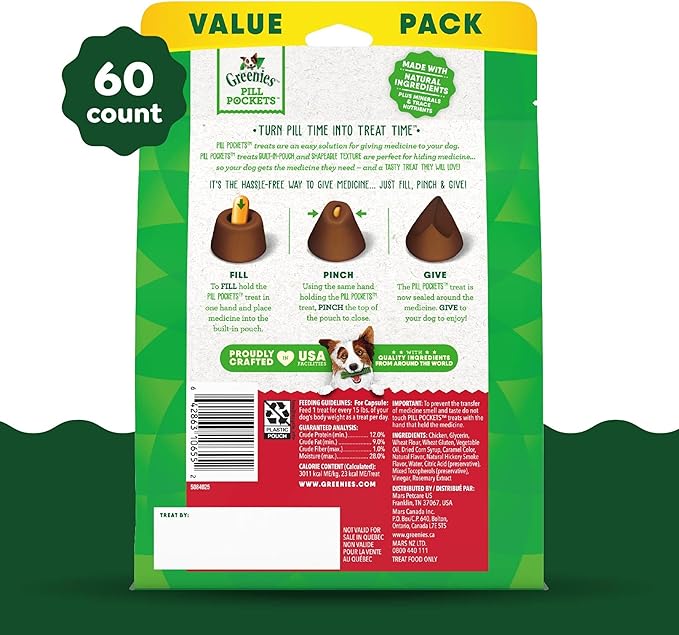 Greenies Pill Pockets for Dogs Large Size, Soft Dog Treats, Hickory Smoke Flavor, 15.8 oz. Pouch (60 Treats)