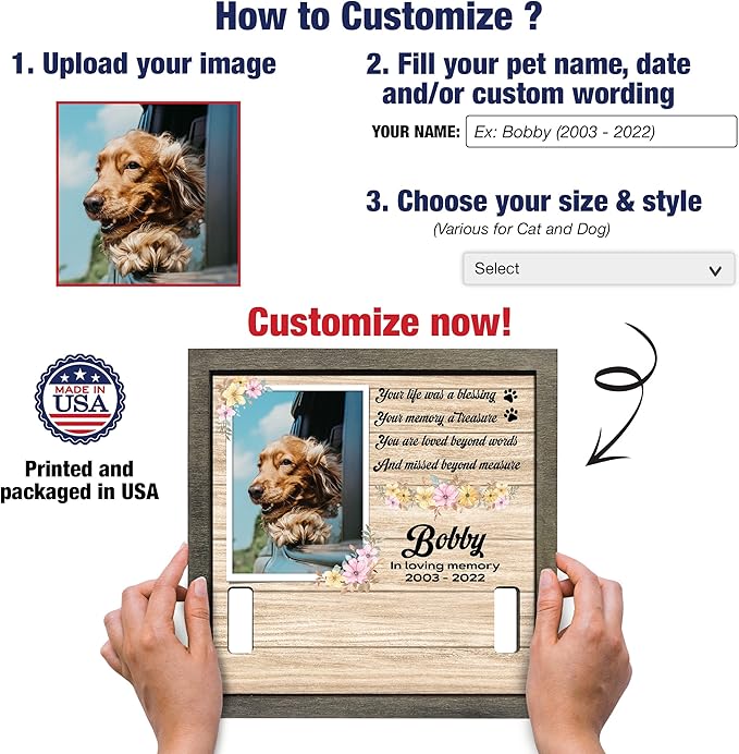 Memorial Gifts Customized Dog Picture Frame Dog Loss Sympathy Gift Personalized Dog Gifts Memorial Plaques Personalized for Pet Passed Cat Memorial Picture Frame Best Ever