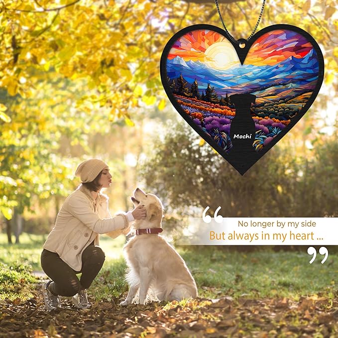 6'' Dog Heart Memorial Suncatcher Custom Name Dog Breed Pet Ornament Window Hanging Sympathy Gift Loss of Pet Passing Away Remembrance Gifts for Dog Lovers in Loving Memory H11-BLA-6-B1-13