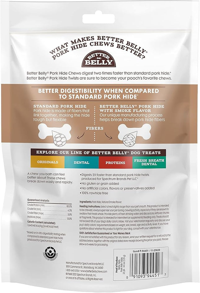 Better Belly Highly Digestible Rawhide Twist Sticks Chews, Treat Your Dog to a Chew with NO Artificial Colors or Flavors 25 Count (Pack of 2)