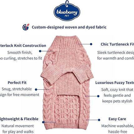 Blueberry Pet Classic Fuzzy Textured Knit Pullover Turtle-Neck Dog Sweater in Rainbow Pink, Back Length 16", Pack of 1 Clothes for Dogs