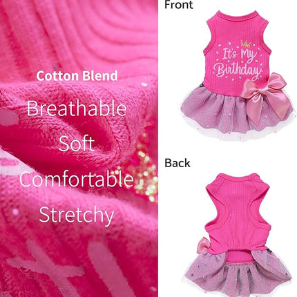 Fitwarm It's My Birthday Dog Dress, Dog Birthday Dress with Bowknot, Dog Clothes for Small Dog Girl, Funny Dog Clothes, Female Pet Outfit, Pink, Large