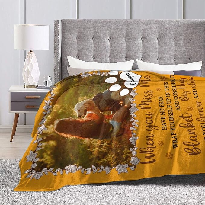 Custom Pet Memorial Blanket with Photo,Personalized Dog/Cat Loss Sympathy Gift,Pet Loss Bereavement Remembrance Gifts,Flannel Throw Blanket with Pictures (Orange)