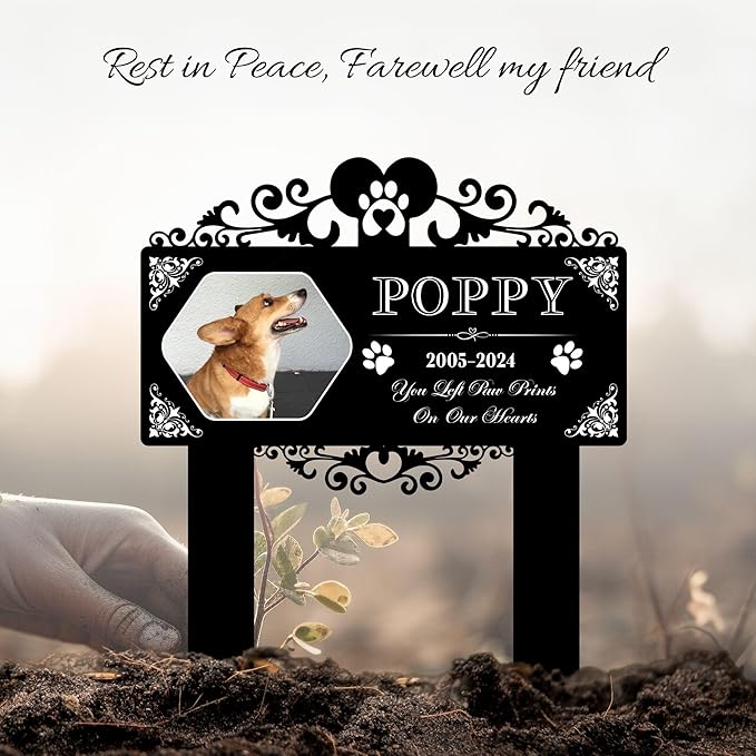 Custom Pet Grave Markers Dog | Custom Pet Headstones for Dogs | Best Memorial Gifts to Tribute Four-Legged Companions | Personalized Grave Marker for Furry Friends with Hexagonal Photo Frame