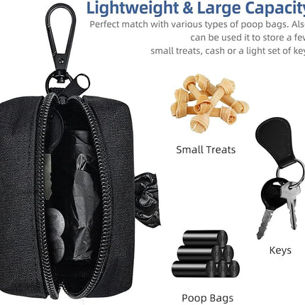 PuppyDoggy 2 Pack Poop Bag Holder for Dogs and Cats Black Waste Bag Dispenser Poop Bag Pouch Dispenser with 2 Roll of Free Poop Bags for Leash Accessory Bicycle (Black, 2 Pack)