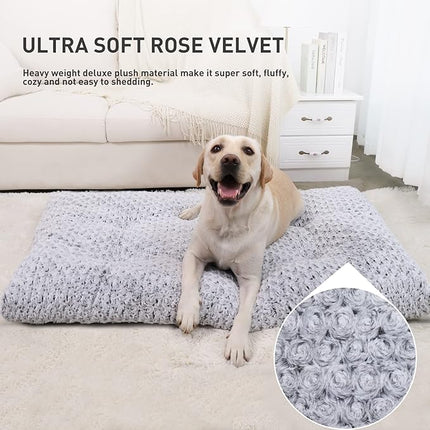 KSIIA Washable Dog Bed Deluxe Plush Dog Crate Beds Comfy Kennel Pad Anti-Slip Pet Sleeping Mat for Large, Jumbo, Medium, Small Dogs Breeds, 35" x 23", Gray