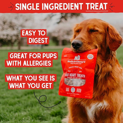 Stella & Chewy's Freeze-Dried Raw Beef Heart Dog Treats - Single Ingredient, No Additives - Premium Training Treats - Perfect For Picky Eaters - 3oz Bag