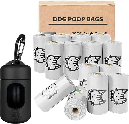 Dog Poop Bags, Extra Thick and Strong Pet Poop Bags for Dog Walking and Traveling, Premium Leak-Proof Pet Waste Bags for Small Medium Large Dogs and Cats (Grey, 210 Bags with Holder)