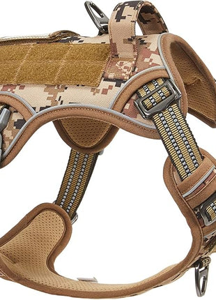 BUMBIN Tactical Dog Harness for Medium Dogs No Pull, Famous TIK Tok No Pull Dog Harness, Fit Smart Reflective Pet Walking Harness for Training, Adjustable Dog Vest Harness with Handle Desert Camo M