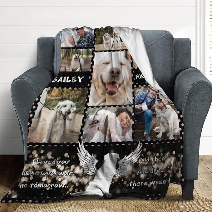 Custom Dog Memorial Gifts for Loss of Pet Cat, Personalized Dog Memorial Blanket with Photos, Pet Memorial Gifts, Pet Loss Gifts, Pet Memorial Throw Blanket, Remembrance Sympathy Bereavement Gifts