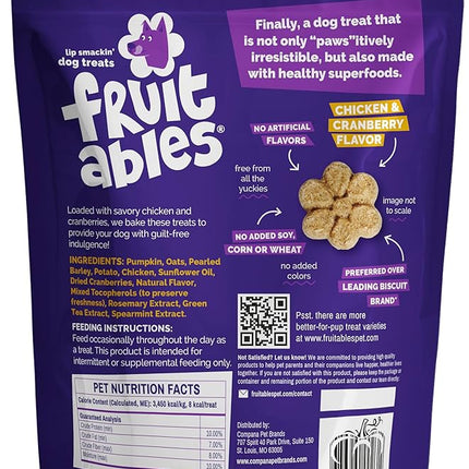 Fruitables Baked Dog Treats, Healthy Pumpkin Treat for Dogs, Low Calorie & Delicious, Free of Wheat, Corn and Soy, Made in The USA, Chicken and Cranberry Flavor, 20 oz