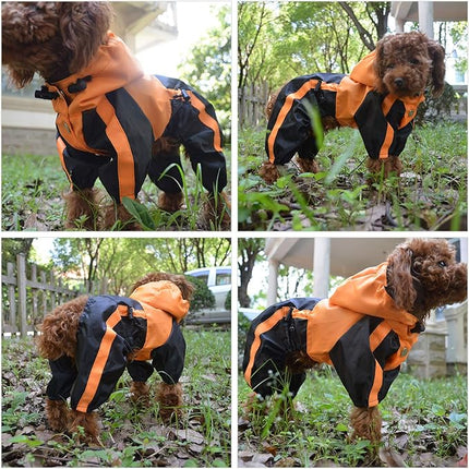 Lovelonglong Dog Hooded Raincoat, Large Dog Rain Jacket Poncho Waterproof Clothes with Hood Breathable 4 Feet Four Legs Rain Coats for Small Medium Large Pet Dogs Orange L-L
