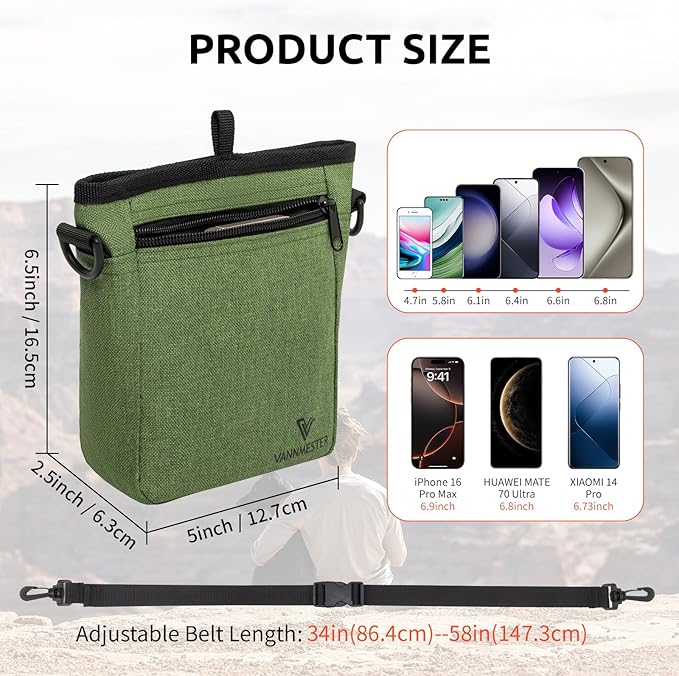 Dog Treat Pouch with Stronger Magnetic Closure Dog Treat Pouch 4 Cup Front Pocket fits All Phones Built-in Poop Bag Dispenser (Green)