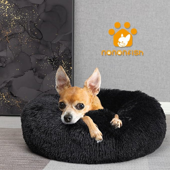 nononfish Puppy Beds for Small Dogs Washable 19" Black Calming and Anxiety Pet Beds Fluffy and Plush Durable Small Dog Bed