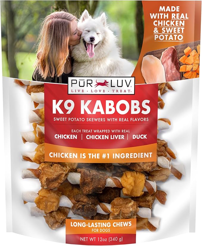 Dog Treats, K9 Kabobs Made with Real Chicken, Duck, and Sweet Potato, 12 Ounces, Dog Snacks, Healthy, Easily Digestible, Long-Lasting, High Protein Treat, Satisfies Urge to Chew