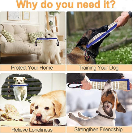 Dog Tug Toy Dog Bite Jute Pillow Pull Toy with 2 Strong Handles Perfect for Tug of War, Puppy Interactive Play, Tear Resistant Bite Training Toys for Small Medium Large Dogs (Blue Footprint)