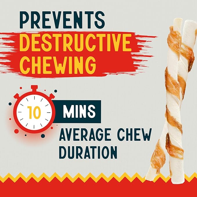 Canine Chews Chicken-Wrapped Rawhide Twists for Dogs - Pack of 45 U.S.A. Sourced Chicken Wrapped Rawhide Dog Treats, Sticks for Dogs - Premium & Natural Beefhide Chews