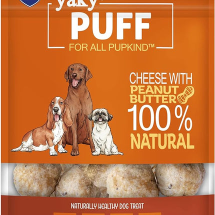 | yakyPUFF Himalayan Cheese Treats | Lactose Free | Gluten Free | Grain Free | USA MADE | For All Breeds | Peanut Butter Flavor Crispy Puffed Treat