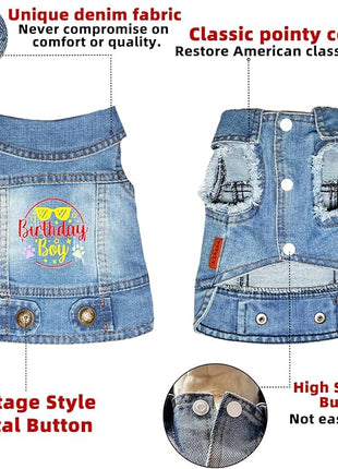 Birthday Gift Boy Dog Jeans Jacket Denim Pet Coat for Puppy Small Dogs Classic Overalls Male Cat Costumes Washed Vest Clothes Outfit T-Shirts (XX-Large)