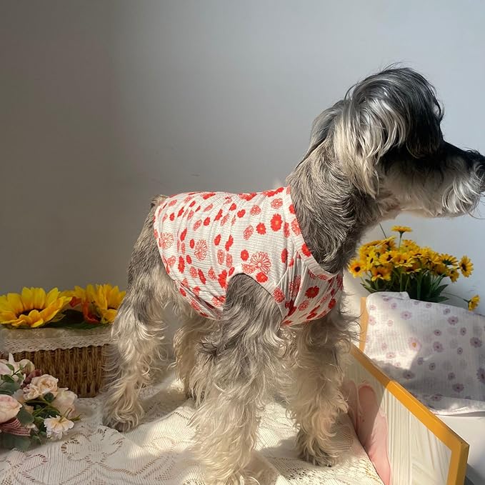 2PCS Summer Dog Cotton T Shirt Pet Tee Shirts Puppy Daisy Flower Prints Clothes Apparel for Small Dogs Cats