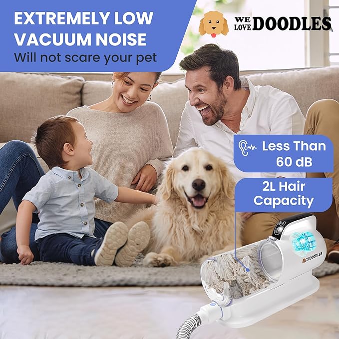 We Love Doodles 11-in-1 Dog Grooming Vacuum - Professional-Grade Dog Clippers, Lightweight Pet Vacuum Grooming Kit for Dogs at Home, For Long Hair & Non Shedding Dogs, Goldendoodles & Poodles