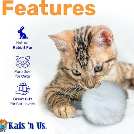 Kats'N Us Real Rabbit Fur Cat Ball Toy - Interactive Pom Pom, Plush, and Puff Balls for Indoor Cats and Kittens - Natural Color Cat Toy Balls - 5 Pack (White, 1.5-2 inch)