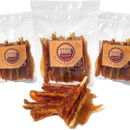 Rena's Recipe Chicken Fillet Sticks (8 Count) (7 oz) (Pack of 3) Rawhide Free Chicken Fillet Wrapped Chews with Glucosamine for Joint Health