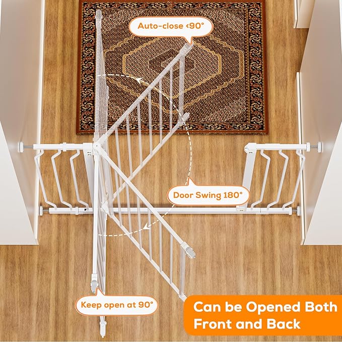 29-48" Baby Gate for Stairs, Baby Safety Essentials, Auto Close Gate for Doorways, Easy Install Pressure Mounted Dog Gate Indoor, Pet Gates for Dogs, White