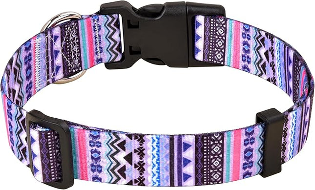 Dog Collar with Bohemia Floral Tribal Geometric Patterns - Soft Ethnic Style Collar Adjustable for Small Medium Large Dogs(Purple Bohemia,L)