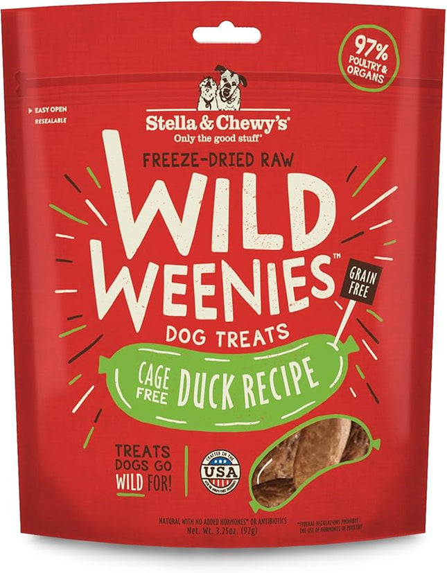 Stella & Chewy's Freeze-Dried Raw Wild Weenies Dog Treats - High-Protein Training Treats for Dogs & Puppies - All-Natural Cage-Free Duck Recipe with 97% Poultry & Organs - USA Made - 3.25 oz Bag
