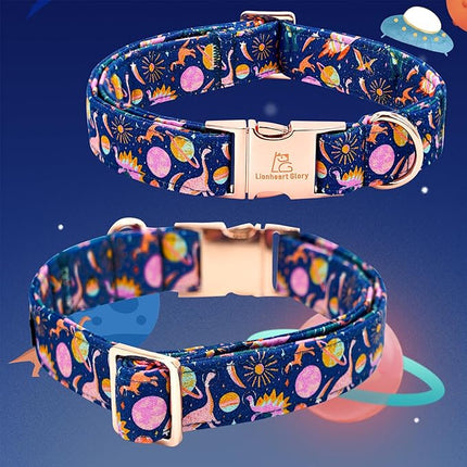 Lionheart glory Dog Bow Collar Dinosaurs Pattern Cute Collars for Medium Dogs,Soft Duty Adjustable Dog Collar with Bowtie Spring Summer Puppy Collars Bows Pet Gift