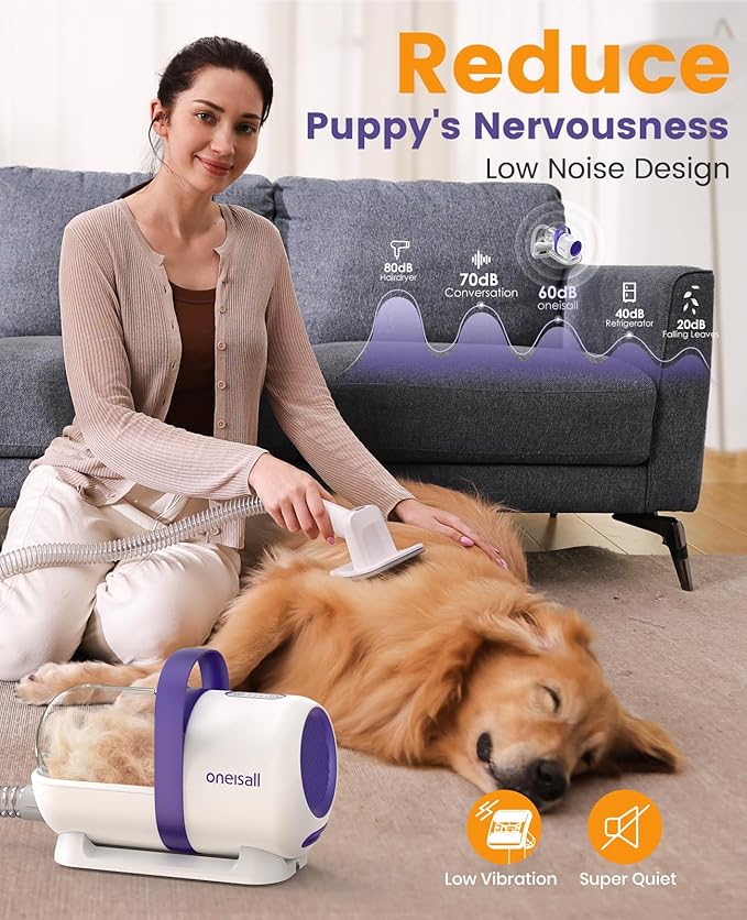 oneisall Dog Hair Vacuum & Dog Grooming Kit/Low Noise Dog Grooming Vacuum12kpa,Dog Vacuum for Shedding Grooming for Pet Hair&Home Cleaning