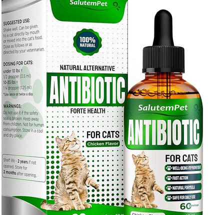 Cat Antibiotic for Infections, UTIs, Respiratory Moments, Cold, & Allergies | Antibiotics for Cats of All Ages & Breeds | Liquid Form | Natural Supplement with Chicken Flavor | 2 Oz