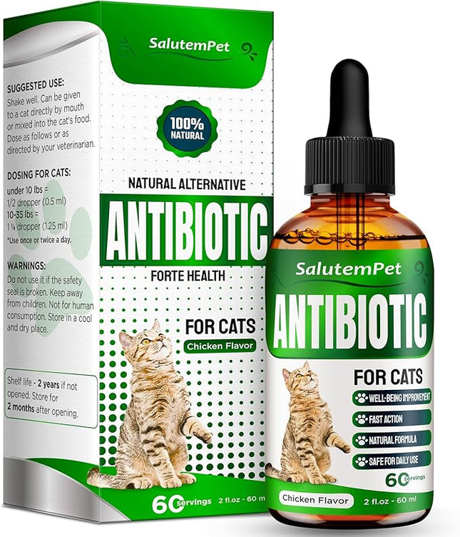 Cat Antibiotic for Infections, UTIs, Respiratory Moments, Cold, & Allergies | Antibiotics for Cats of All Ages & Breeds | Liquid Form | Natural Supplement with Chicken Flavor | 2 Oz