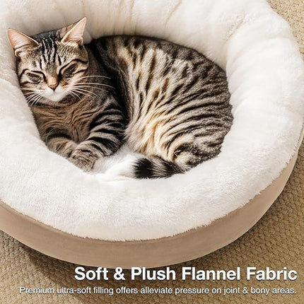 Love's cabin Round Donut Cat and Dog Cushion Bed, 20in Pet Bed for Cats or Small Dogs, Anti-Slip & Water-Resistant Bottom, Super Soft Durable Fabric Pet beds, Washable Luxury Cat & Dog Bed Camel