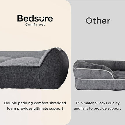Bedsure Orthopedic Dog Beds Large Sized Dog - Extra Thick Supportive Large Dogs Bed with Waterproof Washable Cover, L Plus Comfort Pet Bed Sofa with Soft Plush Sherpa and Nonskid Bottom, Grey, 38"