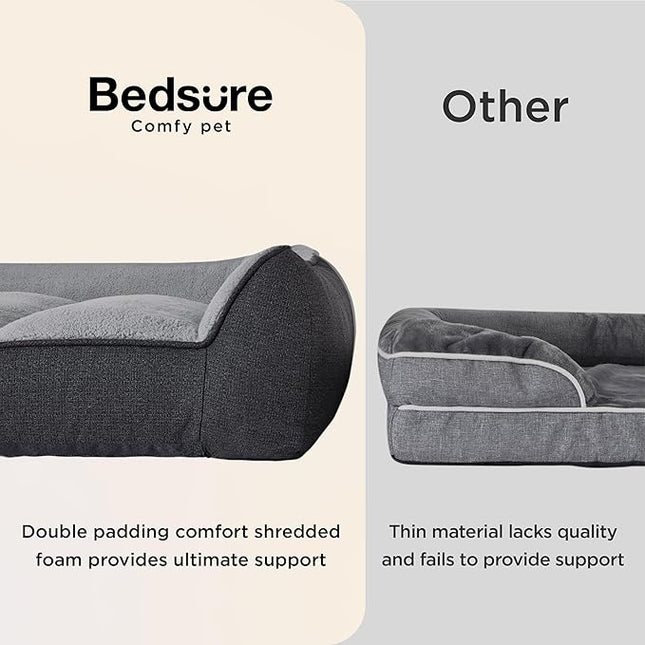 Bedsure Orthopedic Dog Beds Large Medium Sized Dog - Extra Thick Supportive Medium Dogs Bed with Waterproof Washable Cover, Comfort Pet Bed Sofa with Soft Plush Sherpa and Nonskid Bottom, Grey, 35"