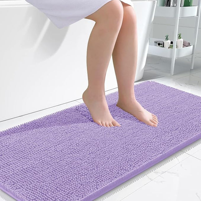OLANLY Bathroom Rugs 47x24, Extra Soft Absorbent Chenille Bath Rugs, Rubber Backing Quick Dry, Machine Washable Bath Mats for Bathroom Floor, Tub and Shower, Home Decor Accessories, Lavender