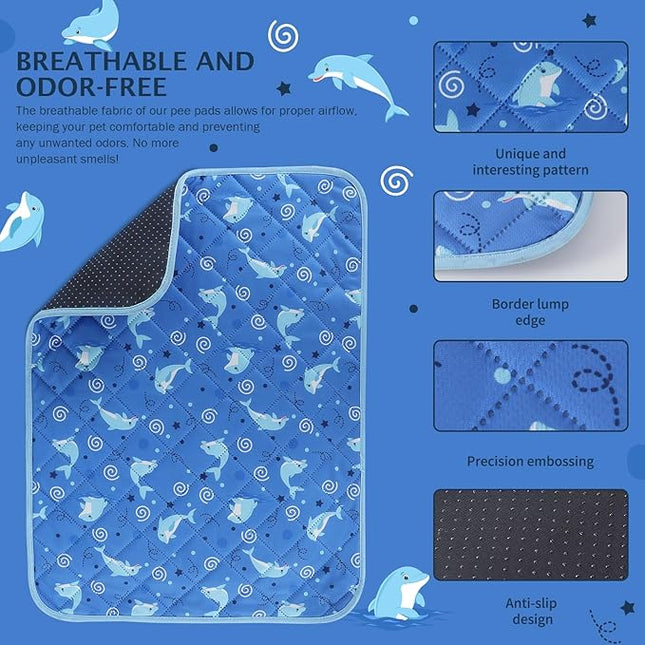 IEUUMLER Washable Pee Pads for Dogs, 2 Pack Non-Slip & Waterproof Pack Whelping Pad, Reusable Washable Puppy Potty Training Pad with Fast Absorbent for Playpen EU007 (Dolphin, 36"X24"-2pcs)