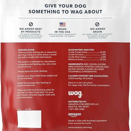 Amazon Brand - Wag Soft & Tender American Jerky Dog Treats - Beef Recipe ,6 Ounce (Pack of 1)