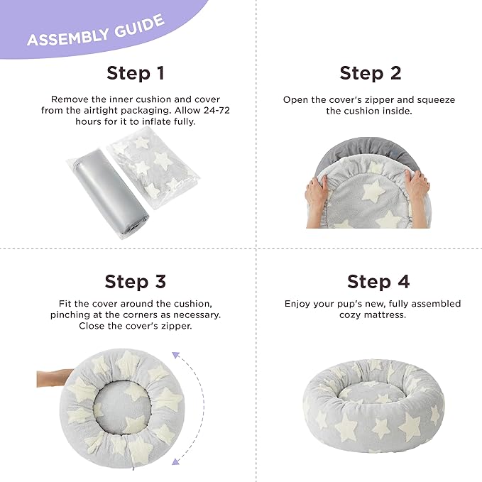 LE SURE Donut Medium Dog Bed - Round Cat Beds for Indoor Cats Calming Pet Beds, Cute Modern Beds with Jacquard Shaggy Plush & Anti Slip Bottom, 30 Inch, Galaxy Grey