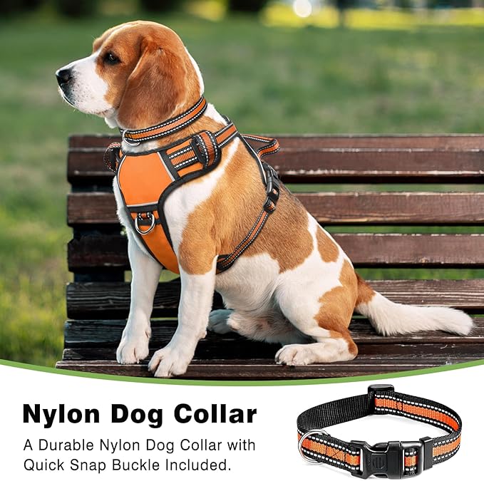 WINSEE Dog Harness No Pull, Pet Harnesses with Dog Collar, Adjustable Reflective Oxford Outdoor Vest, Front/Back Leash Clips for Small, Medium, Large, Extra Large Dogs, Easy Control Handle for Walking