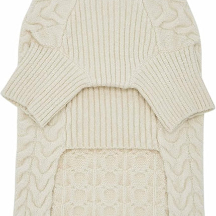 Blueberry Pet Classic Fuzzy Textured Knit Pullover Turtle-Neck Dog Sweater in Ivory, Back Length 20", Pack of 1 Clothes for Dogs