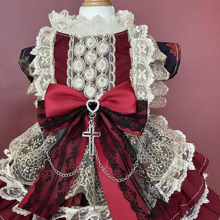 Fashion Sweet Puppy Dog Lace Princess Dress for EXTRAL Small and Small Dog A-WineRed S