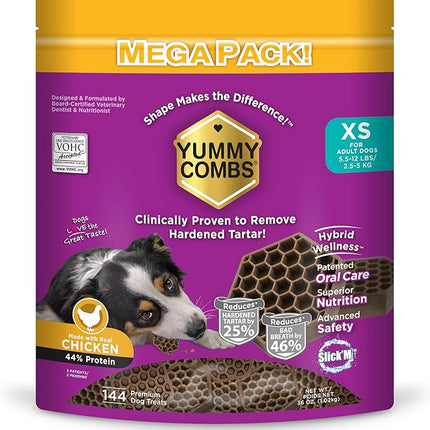 Yummy Combs Dog Dental Treats – Vet VOHC Approved – Delicious Chicken Protein – Removes Tartar with Cleaning Comb Shape – Dental Dog Treats for Extra Small Dogs (36oz, 144 Count)